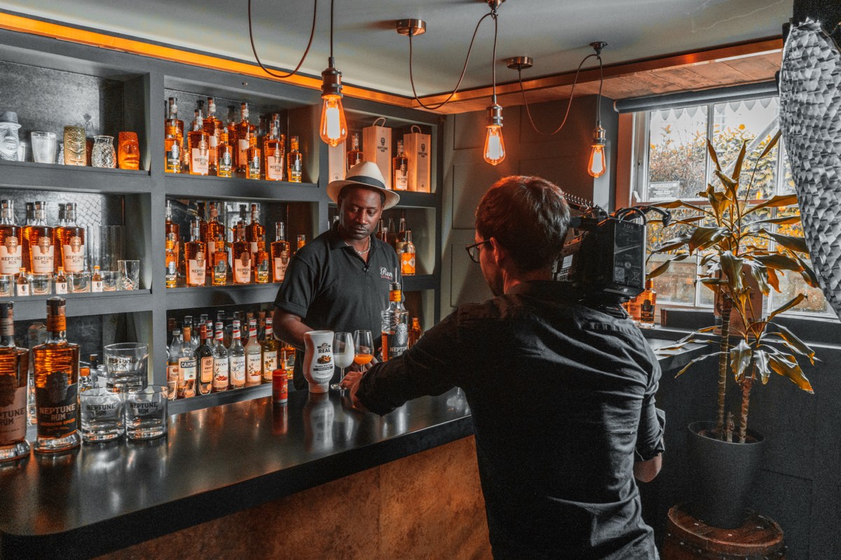 Wide shot of a filming setup