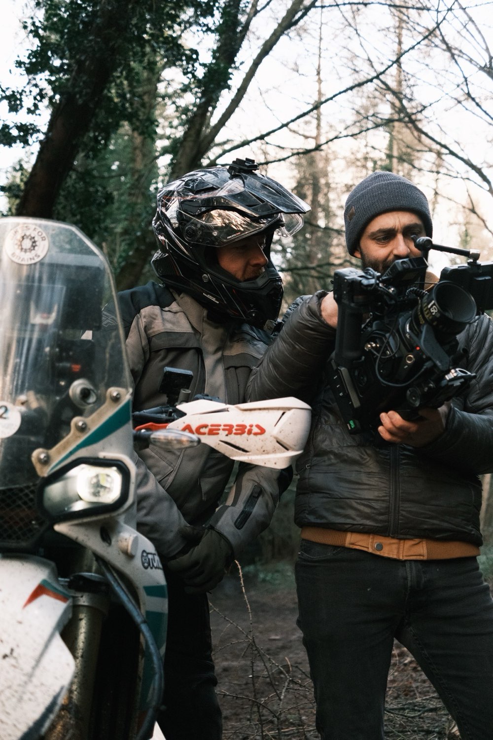 Moss Davis reviewing footage on set monitor